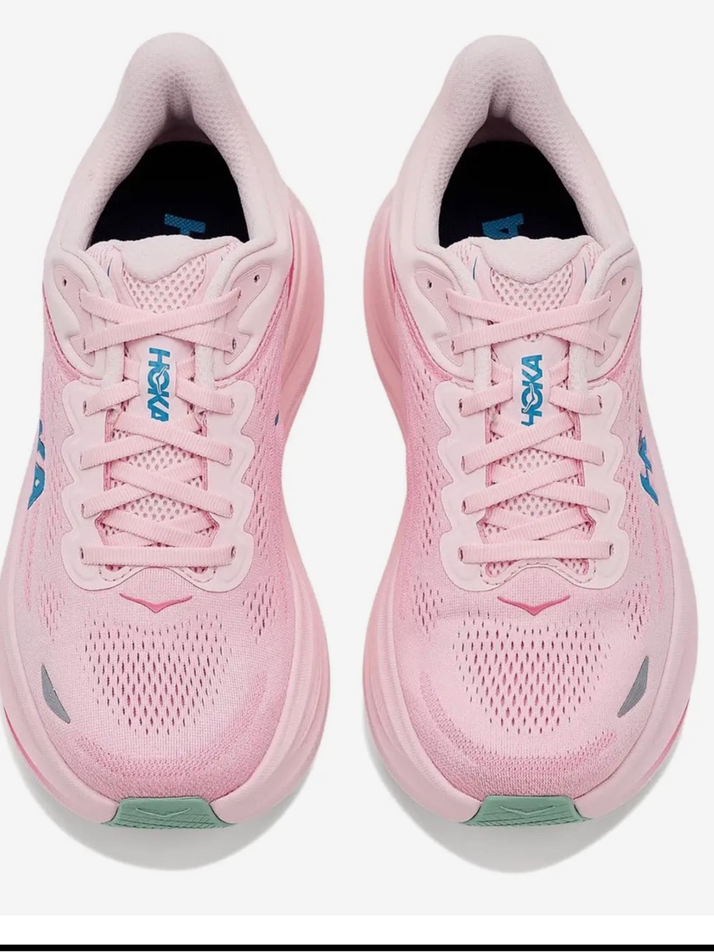 Hoka Women's Pink Athletic Running Shoe with Blue Logo - Picture 2 of 7